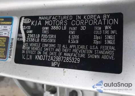 2011 Kia Soul + from USA, damaged, VIN KNDJT2A29B7285329